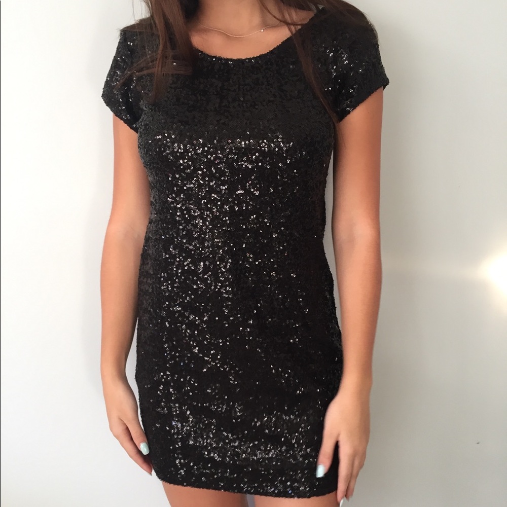 sequin bodycon black dress
